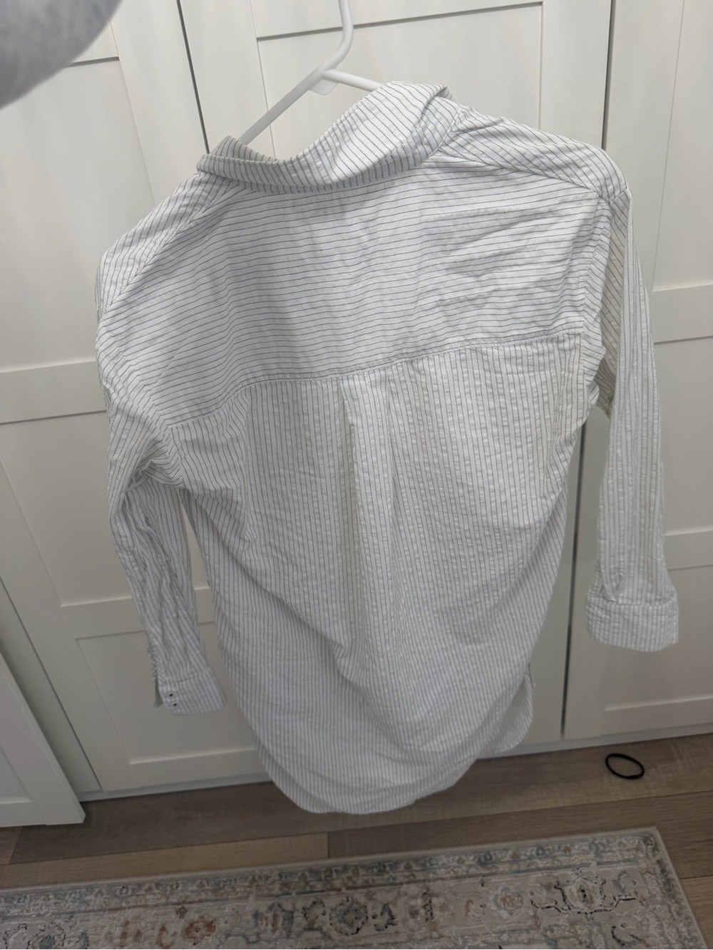 Anthropologie White Button-Down Shirt with Thin Blue Stripes - Picture 3 of 3